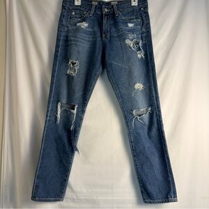AG Adriano Goldschmeid Beau Slouchy Skinny Jeans Wm Sz 27R AG-ed Distressed Blue